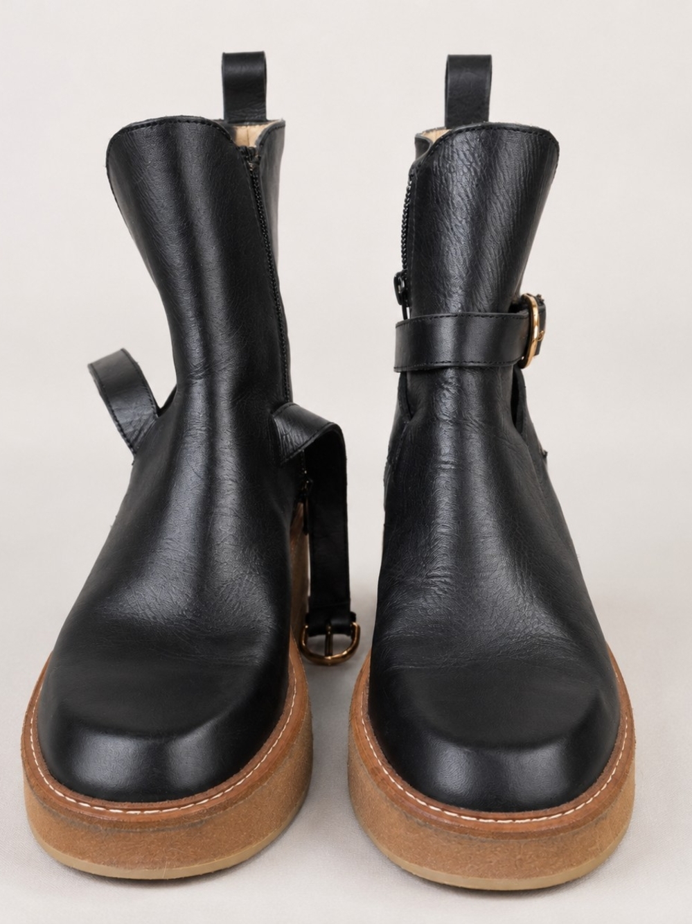Ulla Johnson Black Leather Platform Ankle Boots with Buckle